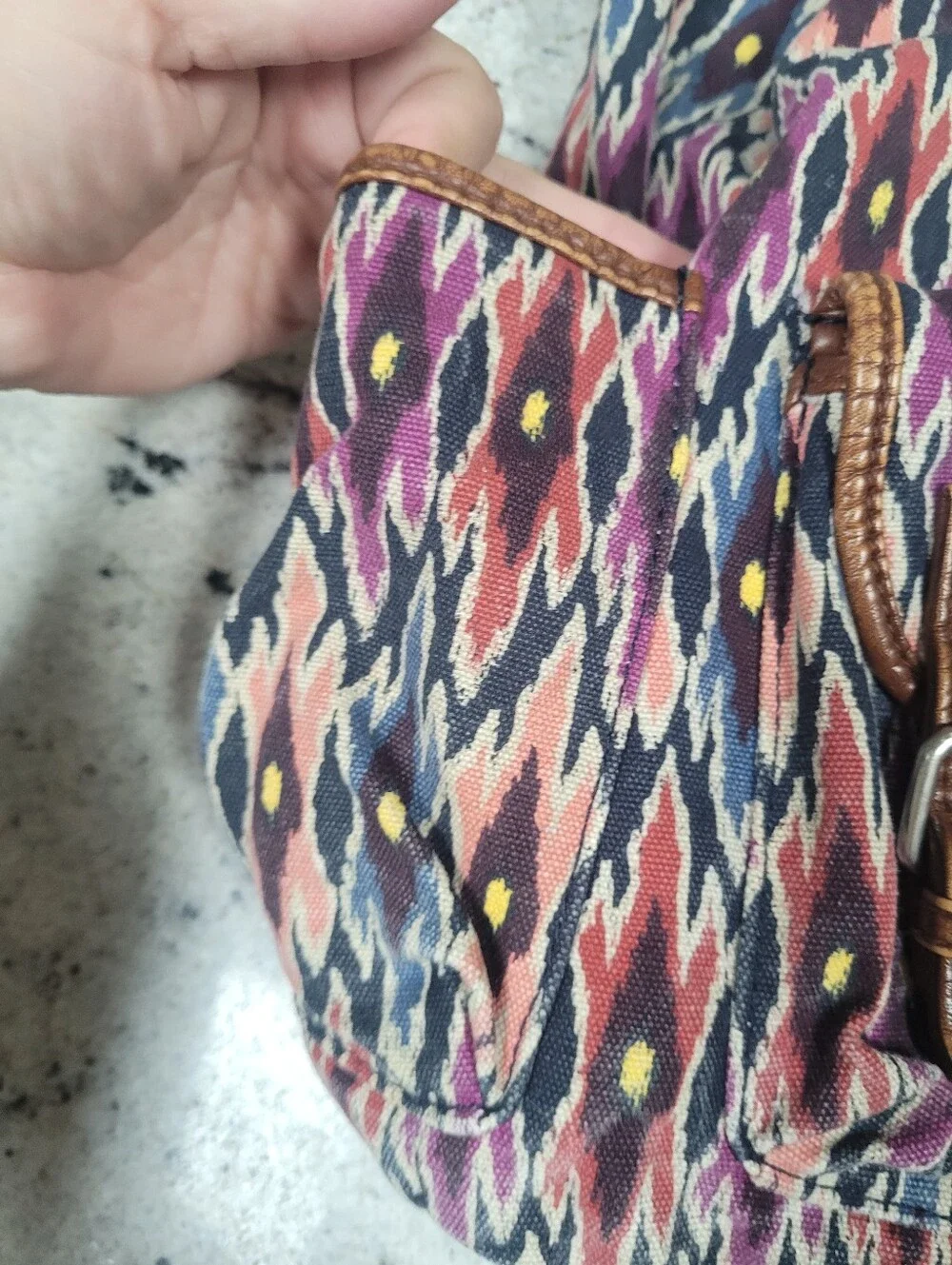 Canvas Backpack Aztec Print Cape Juby Navy Brown Pink